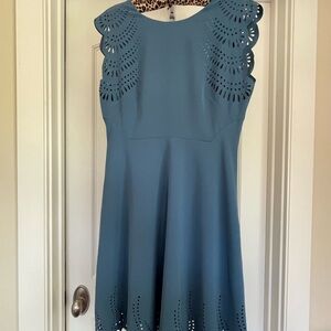 HOBBS London Laser Cut Elegant Blue Sleeveless Dress - Size 8